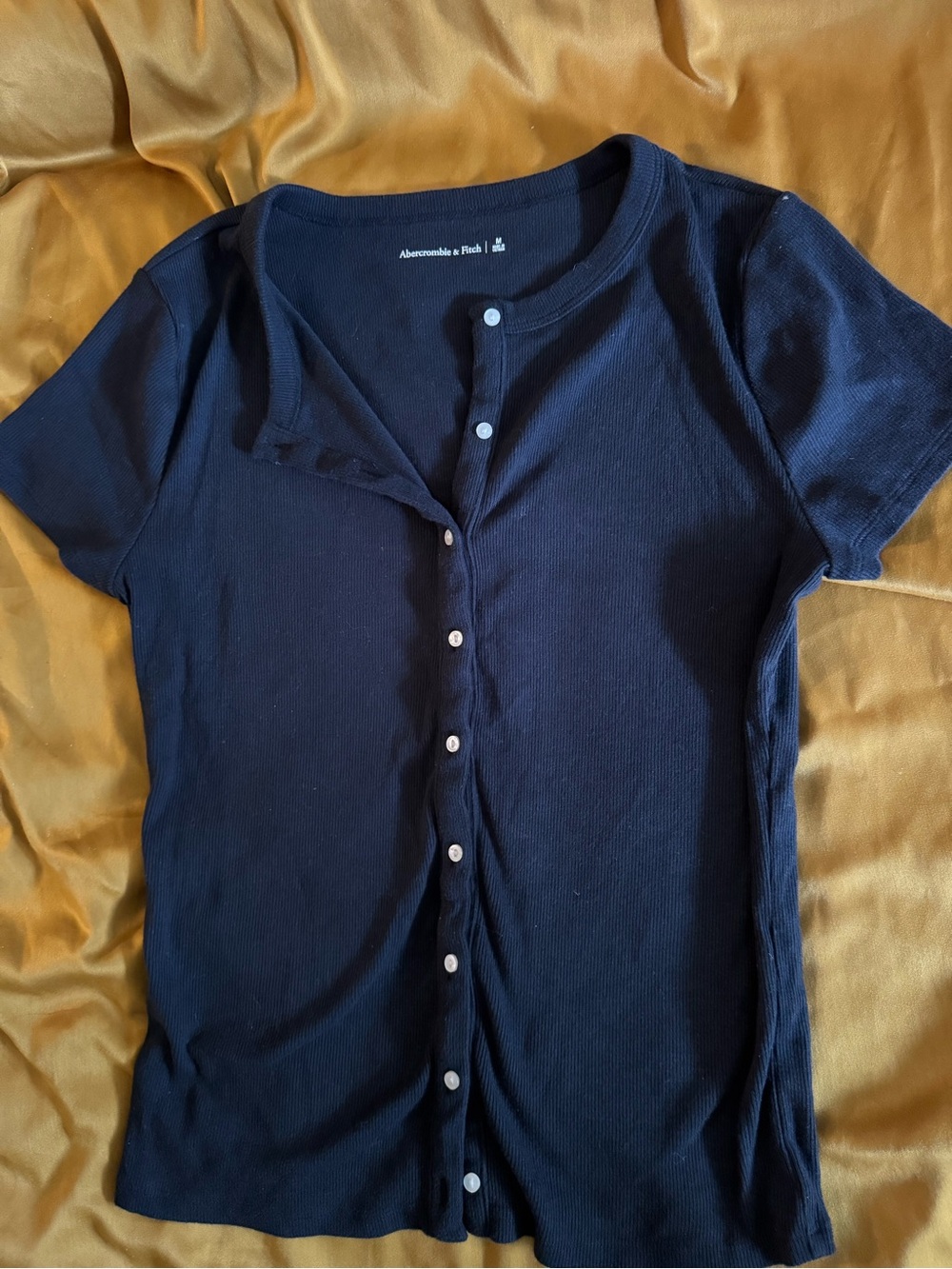 Abercrombie & Fitch Black Short Sleeve Button-Up Top